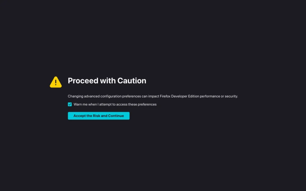 Firefox - Proceed with caution - Accept the risk