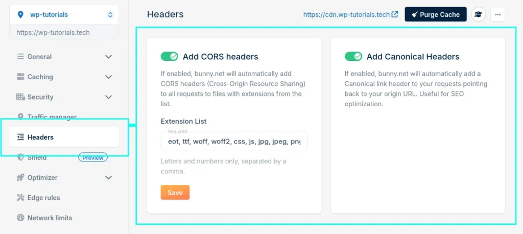 BunnyNet CORS & canonical headers