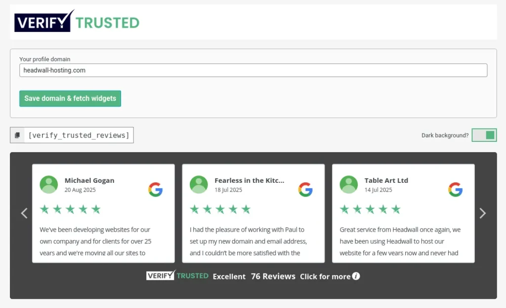 Headwall Hosting reviews widget