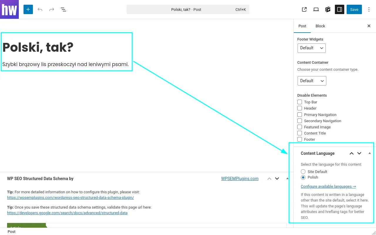 Ad-hoc content that's in a different language to the site's main language, with proper SEO markup