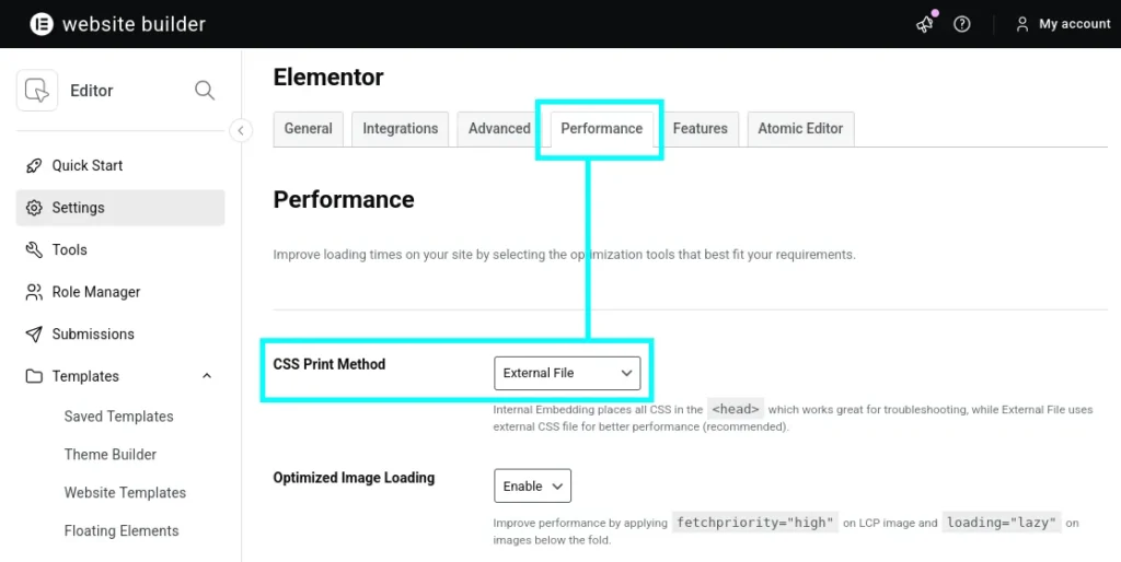 Elementor Performance - CSS Print Method